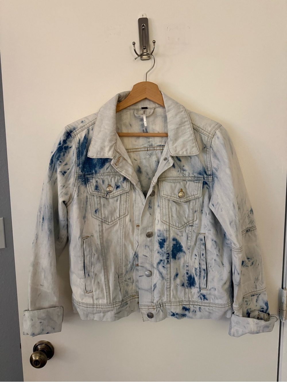 Free People Bleached Denim Jacket Medium Distressed Tie Dye Wash